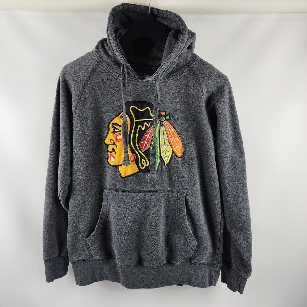 Old Time Hoodie Mens Medium Gray Vintage Hockey Indian Blackhawk Chicago